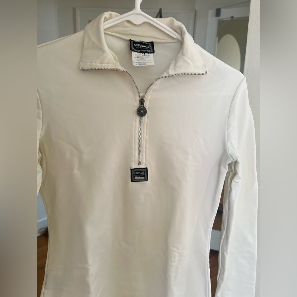 Versace Jeans Couture White Half-Zip Long Sleeve Top - Size M
